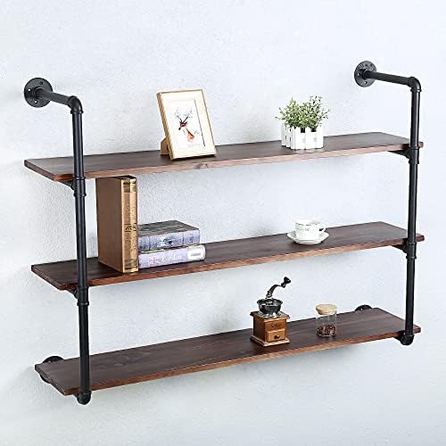 Industrial Pipe Shelves with Wood Planks 3 Tier 48in