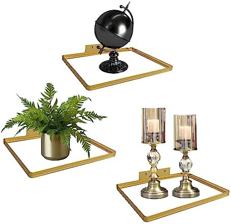 Cityelf Floating Shelves Wall Mounted Gold Set of 3