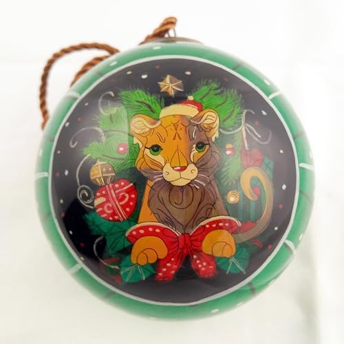 Handcrafted Painted Glass Lion Ornament with Gift Box