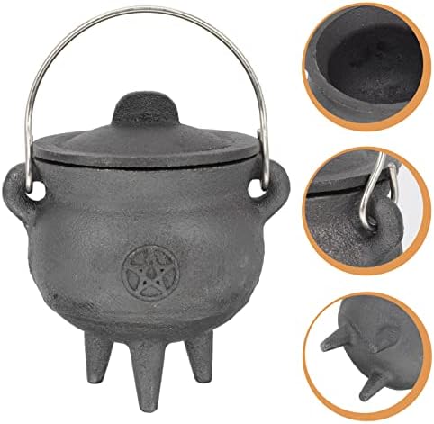 BESTonZON Triple Moon Cast Iron Cauldron with Lid Halloween Decor