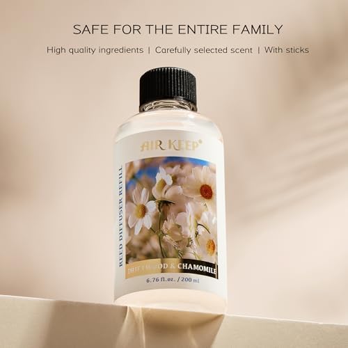 Airkeep Reed Diffuser Oil Refill with 8 Sticks 200ml Chamomile Wood Scent