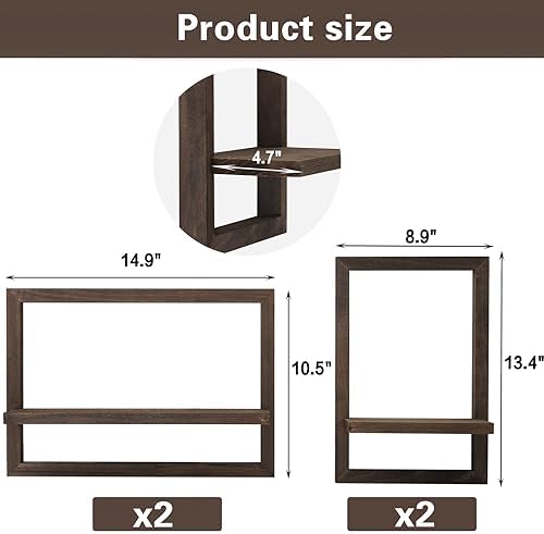 Rustic Square Floating Shelves Set of 4 Wood for Wall