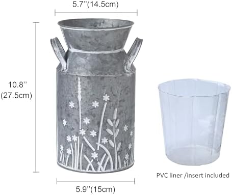 Vintage Galvanized Metal Milk Can Flower Vase