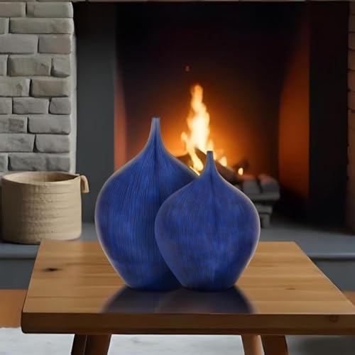 Howard Elliott Cobalt Blue Wooden Vase with Black Lacquered Accents