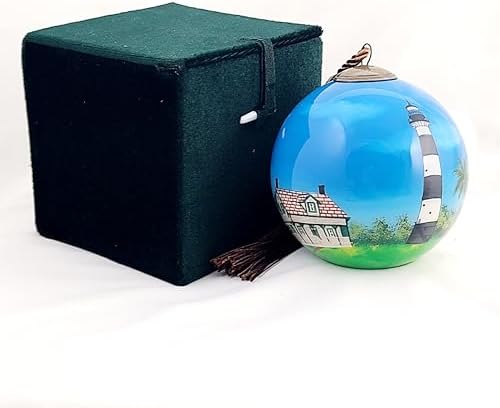 Hand Painted Lighthouse Glass Ornament - Unique Artisan Decor