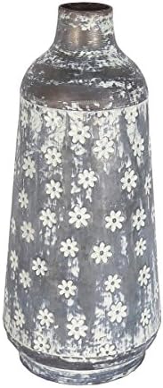 Rustic Whitewashed Floral Galvanized Metal Decorative Vase