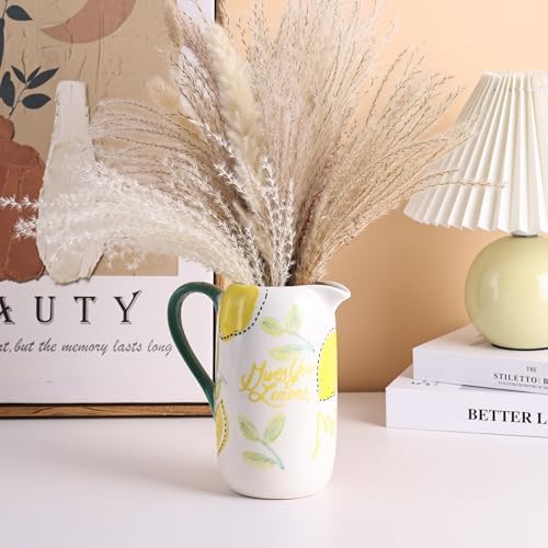 Floral Ceramic Pitcher Vase with Handle
