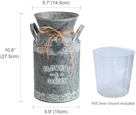 TIMRIS Vintage Galvanized Metal Milk Can Vase