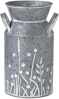 Vintage Galvanized Metal Milk Can Flower Vase