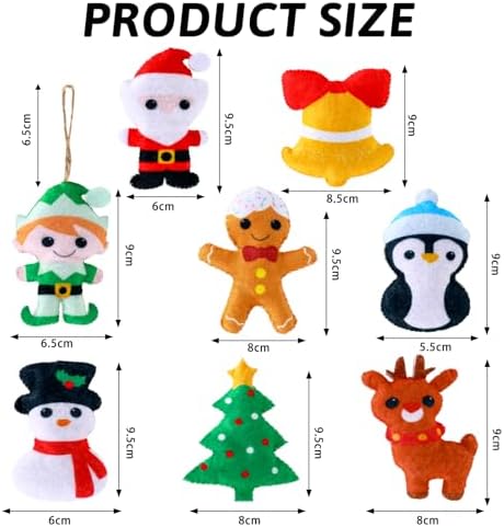 Whaline 8Pcs 3D Felt Christmas Ornament Set