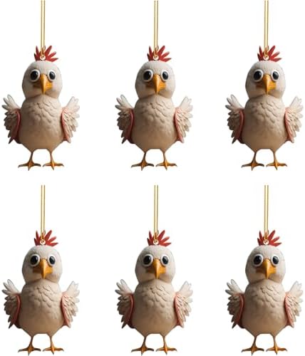 6pcs Cute Cartoon Rooster Christmas Decorations