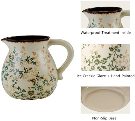 Green and Beige Handmade Ceramic Vase with Handle