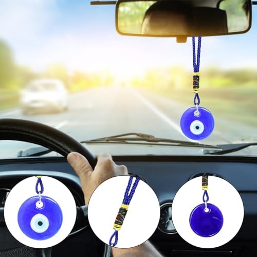 Honbay 4PCS Turkish Blue Evil Eye Glass Pendant Hanging Ornament with Rope
