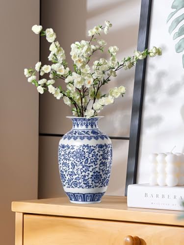 9 Inch Blue and White Ceramic Vase with Lotus Pattern
