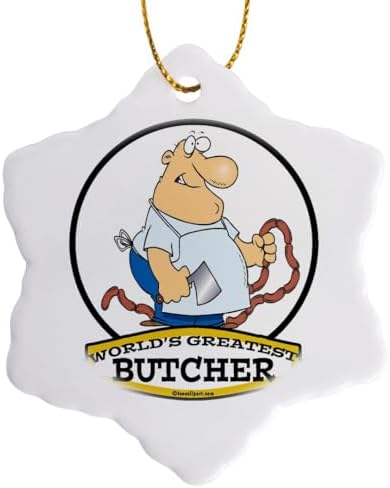 3 Inch Snowflake Porcelain Ornament - Funny Worlds Greatest Butcher Cartoon