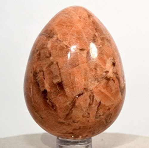 HQRP 23 Inch Sparkling Peach Orange Moonstone Egg with Smoky Quartz Stand