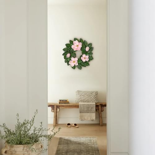 20 Inch Artificial Pink Magnolia Wreath for Front Door