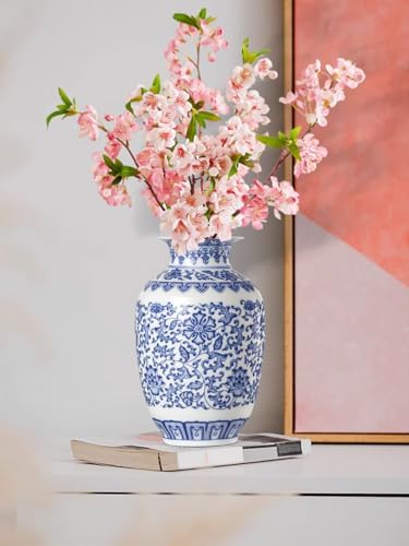 9 Inch Blue and White Ceramic Vase with Lotus Pattern