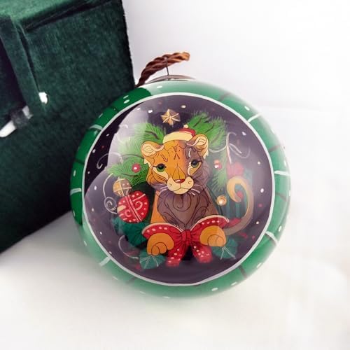 Handcrafted Painted Glass Lion Ornament with Gift Box