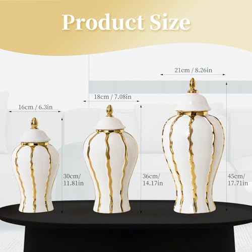 White Gold Ginger Jar with Lid Ceramic Vase