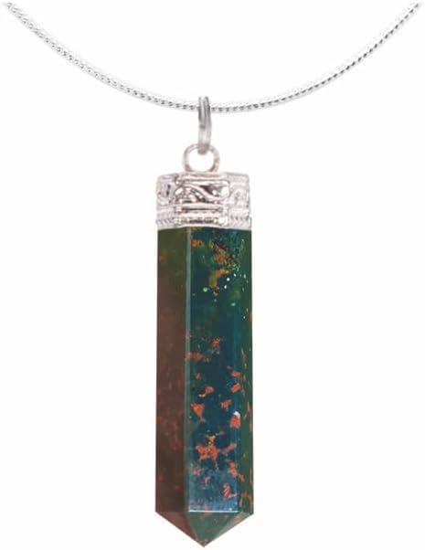 Natural Green Bloodstone 6 Sided Point Pendant With Selenite Cube