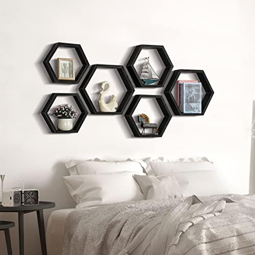 CADUKE Hexagonal Floating Shelves Set of 6 Black