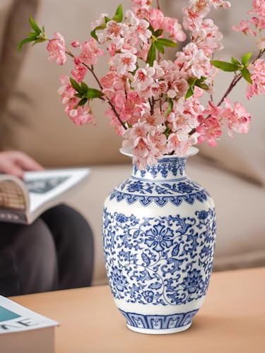 9 Inch Blue and White Ceramic Vase with Lotus Pattern