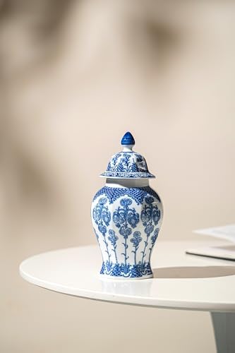Blue and White Ginger Jar 15 Inch Ceramic Vase