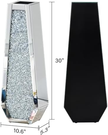 30 Inch Tall Crushed Diamond Floor Vase in Silver