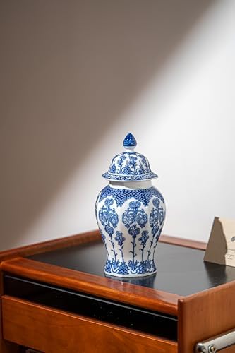 Blue and White Ginger Jar 15 Inch Ceramic Vase