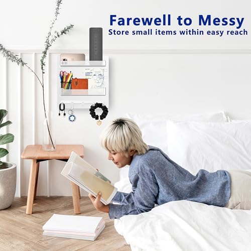 Epritliber Floating Bedside Shelf Organizer with 5 Hooks and Cable Clips