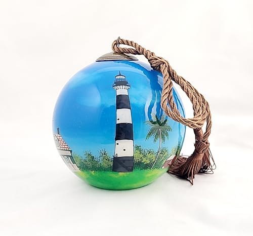 Hand Painted Lighthouse Glass Ornament - Unique Artisan Decor