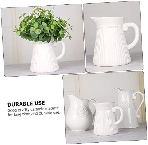 Unomor 1pc Elegant White Ceramic Flower Vase with Textured Design