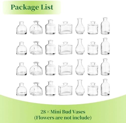 Hewory Mini Bud Vases Set 28pcs for Centerpieces