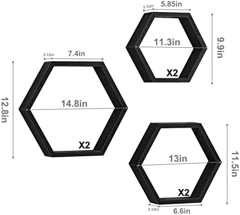 CADUKE Hexagonal Floating Shelves Set of 6 Black