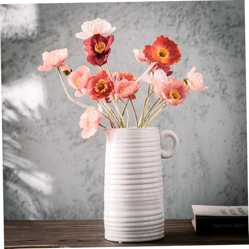 White Ceramic Vase 8 Inch Tall Modern Farmhouse Decor