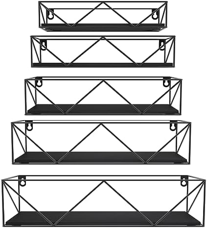 CRUGLA Black Floating Shelves Wall Mounted Set of 5