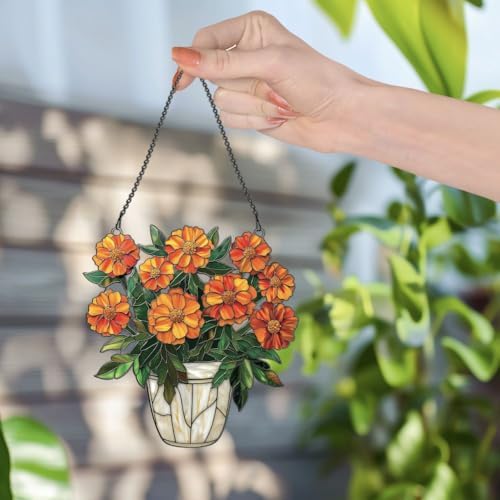 Widoteo Marigold Basket Acrylic Hanging Decor
