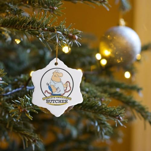 3 Inch Snowflake Porcelain Ornament - Funny Worlds Greatest Butcher Cartoon