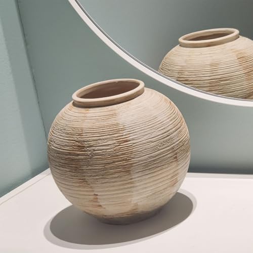 Rustic Ribbed Vase - 63 Inch Ceramic Farmhouse Decor