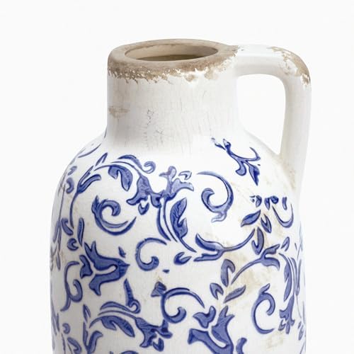 Blue and White Ceramic Vase with Crackle Glaze