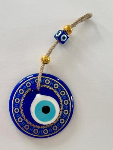 Evil Eye Hanging Wall Ornament - Handmade Blue Glass Amulet with Star Design