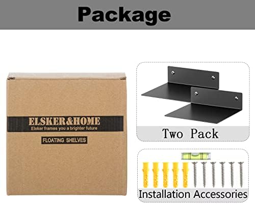 ELSKERHOME Small Floating Shelf Set of 2 Black Metal Book Shelves
