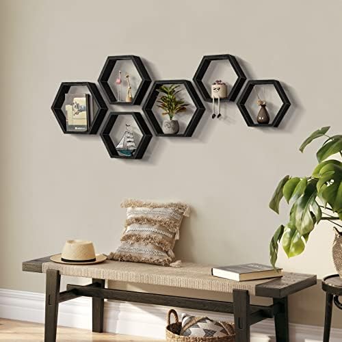 CADUKE Hexagonal Floating Shelves Set of 6 Black