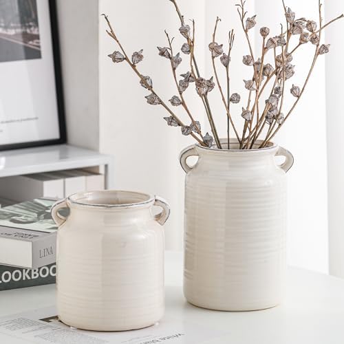 Ceramic Rustic White Flower Vase for Home Decor