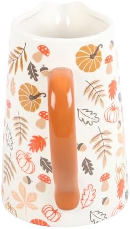Rustic Autumn Ceramic Flower Jug with Pumpkin and Leaf Design