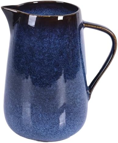 Blue Ceramic Pitcher Vase with Handle