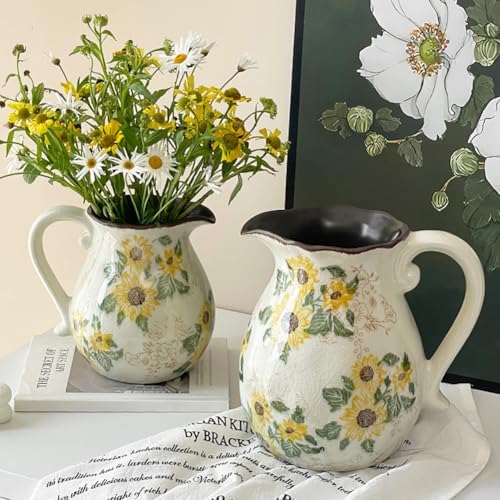 Ceramic Rustic Sunflower Vase for Home Decor