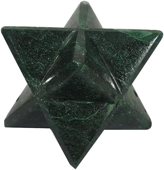 EDZZEL Natural Stone Dark Green Jade Merkaba with Velvet Pouch 1 Pcs