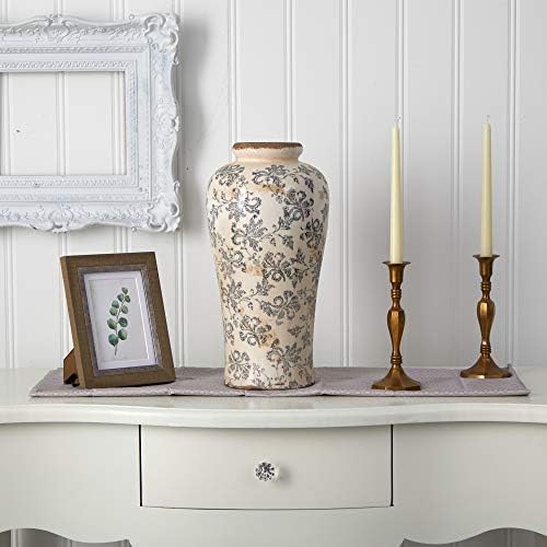 Nearly Natural 16in Tuscan Ceramic Floral Scroll Urn Vase
